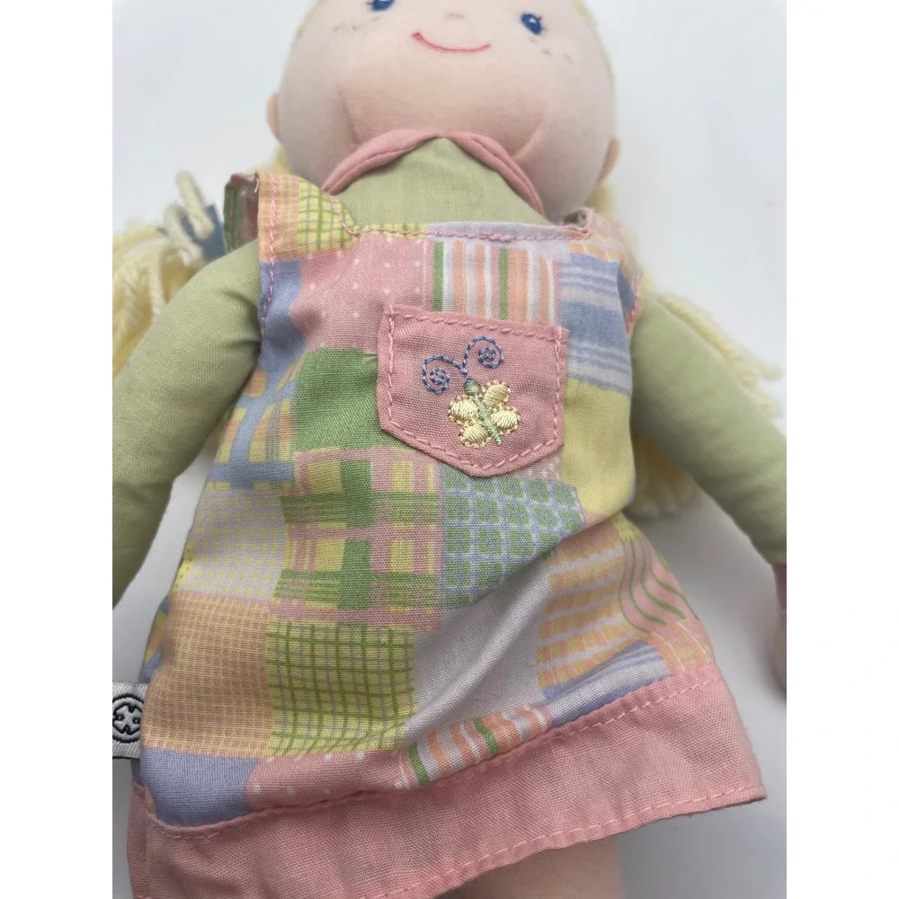 OshKosh Bgosh Plush Rag Doll Blonde Yarn Hair‎ Patchwork Dress Butterfly Vintage